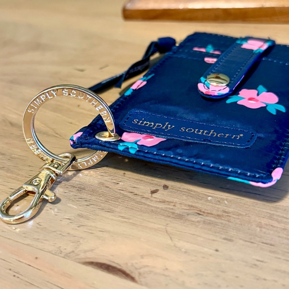 NWOT Simply Southern SnapKey ID Wallet Navy Floral Card Holder Key Ring - Picture 3 of 6